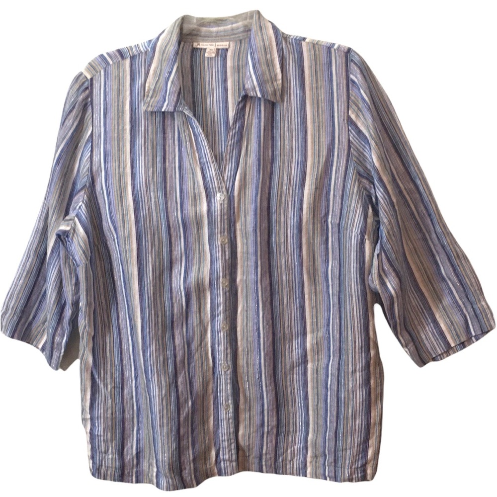JM Collection Striped Linen Button Down Shirt